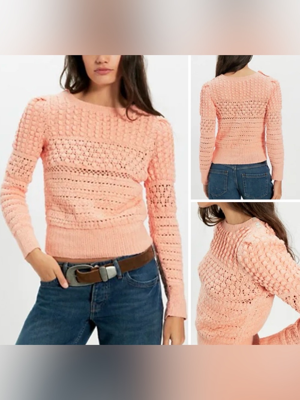 NWT Free People Penny Crochet Cotton Pullover - paradise peach - large
